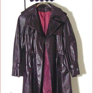 Vtg 70's 80's Women's Brown Leather Trench Barn Stormer Jacket Coat Sz 11/12